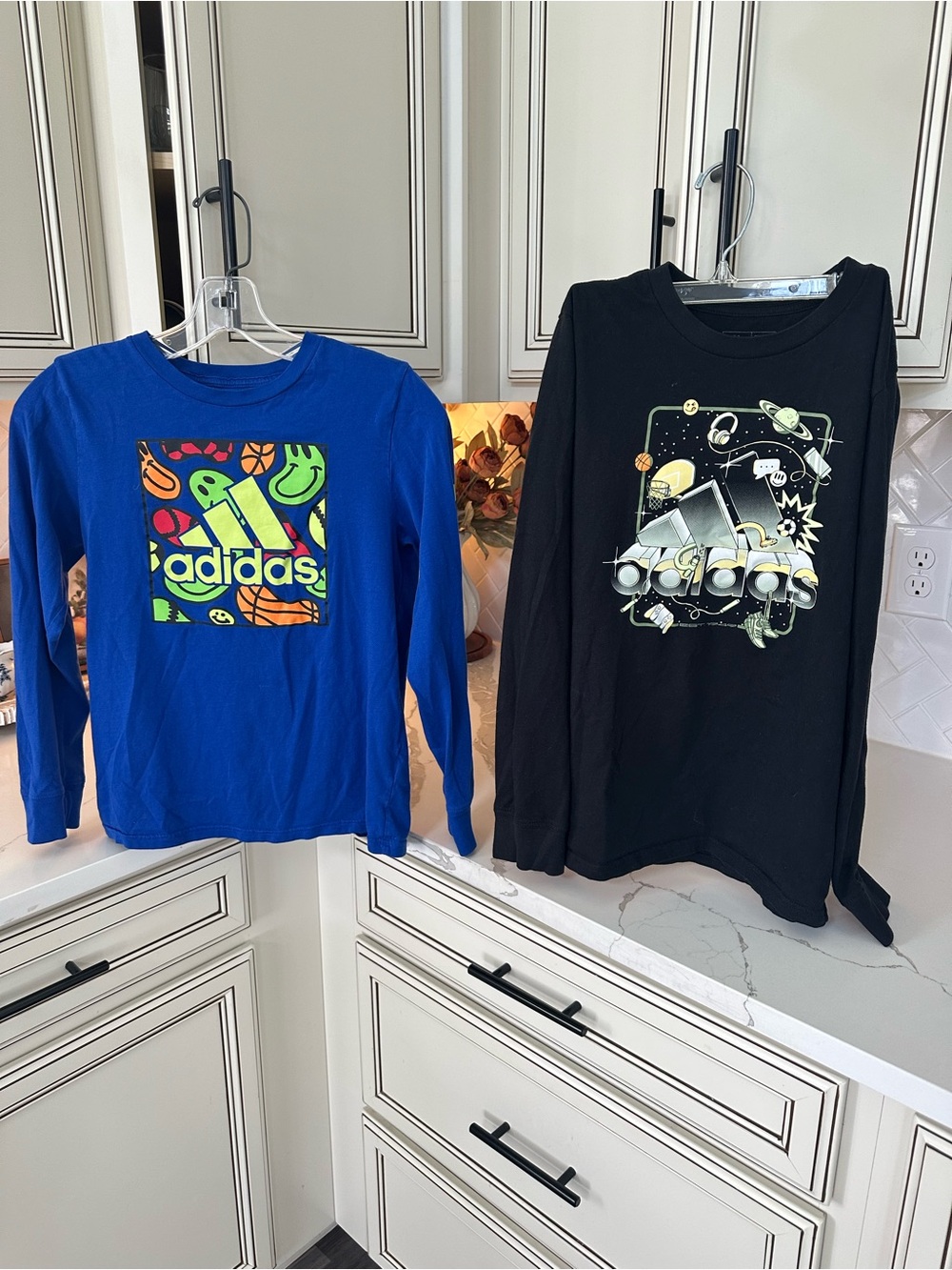 Adidas Kids Long Sleeve Graphic Tee Duo - Blue & Black Size YOUTH M